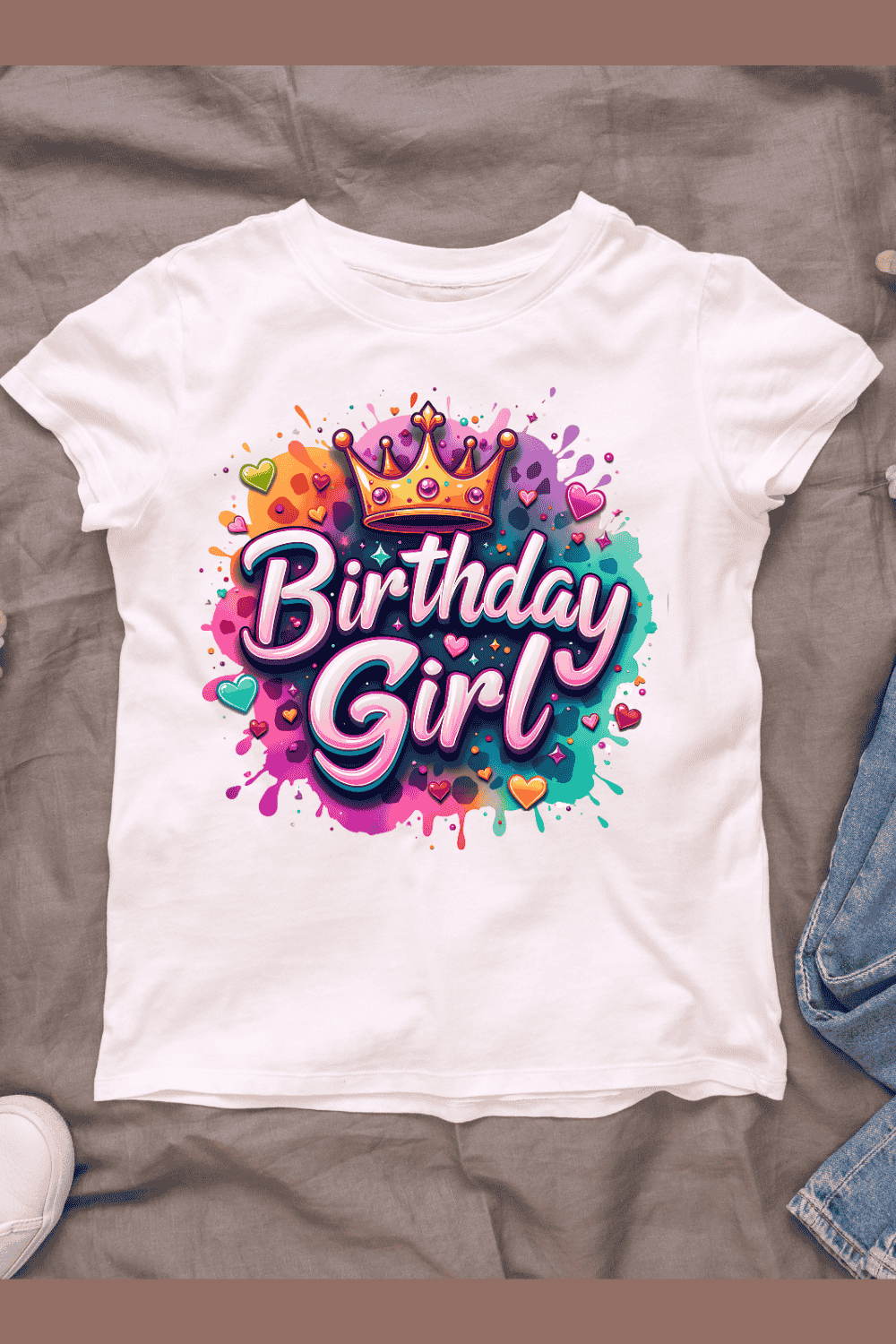 Birthday Girl with Crown T-shirt Design pinterest preview image.