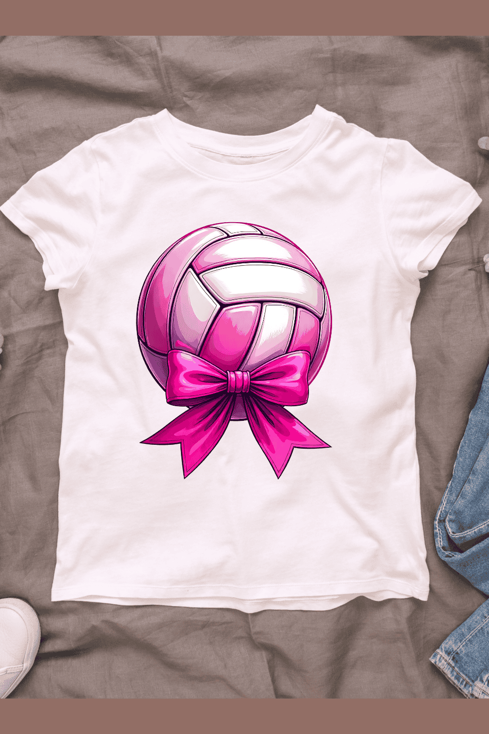 Pink Volleyball with Bow T-shirt Design pinterest preview image.