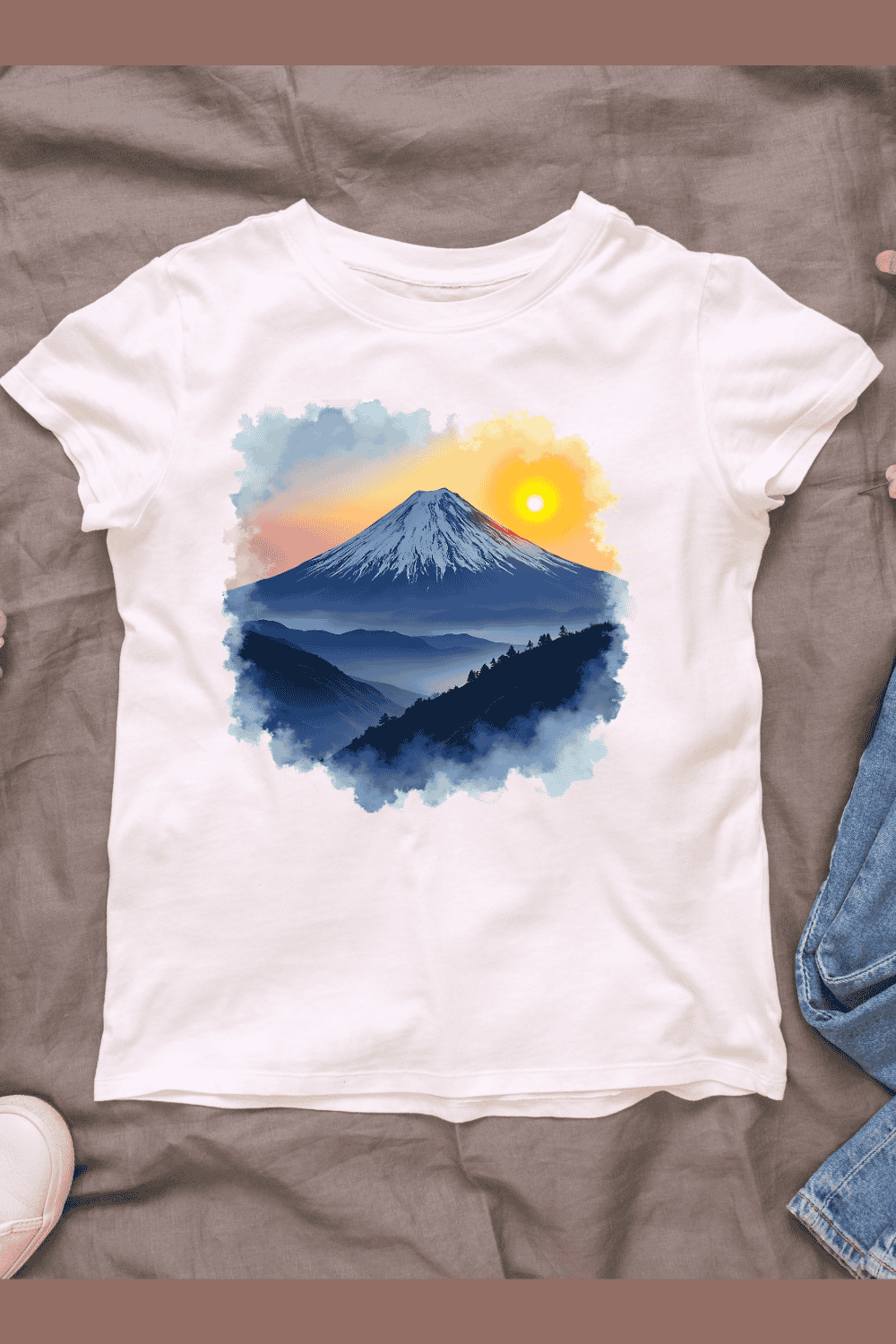 Mount Fuji Sunrise T-shirt Design pinterest preview image.