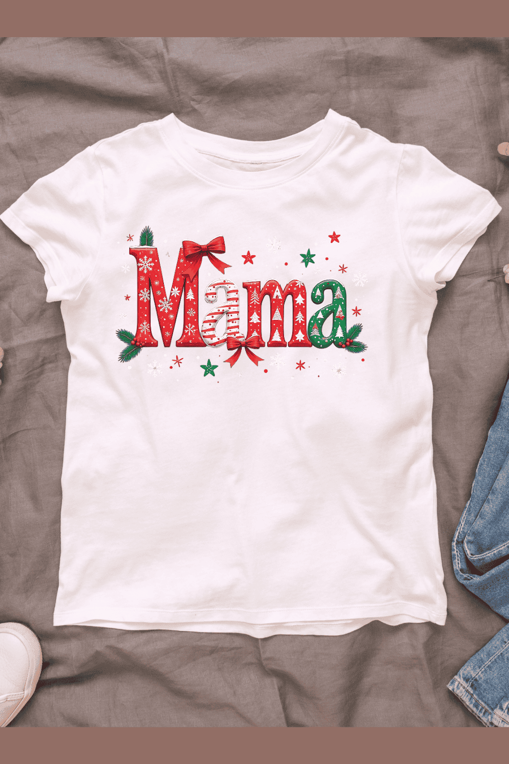 Festive Mama Typography T-shirt Design pinterest preview image.