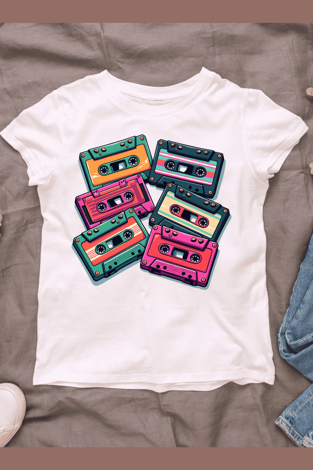 Colorful Cassette Tape T-shirt Design pinterest preview image.