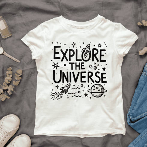 Explore the Universe Graphic T-shirt Design cover image.