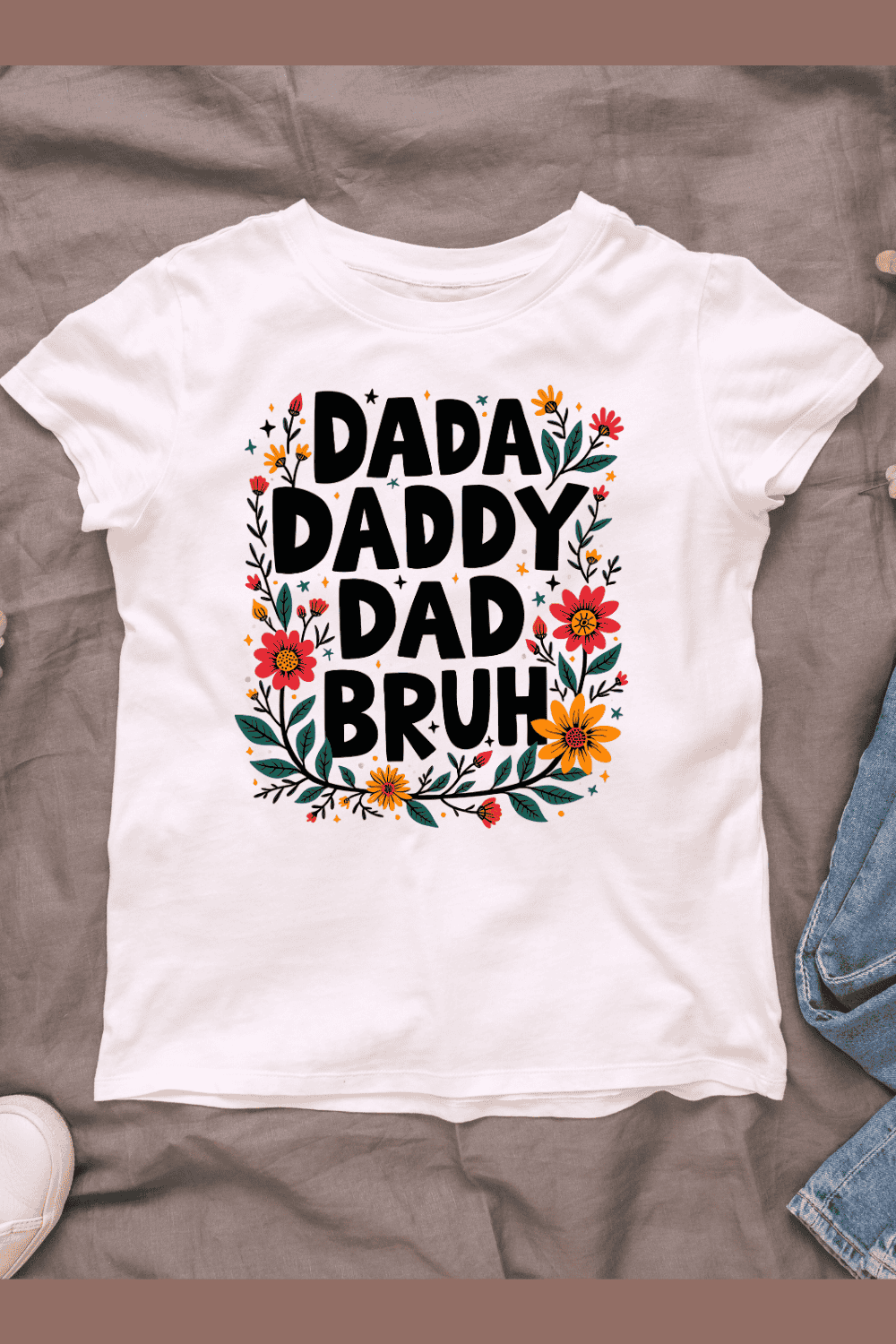 Cute Dad Typography with Flowers T-shirt Design pinterest preview image.