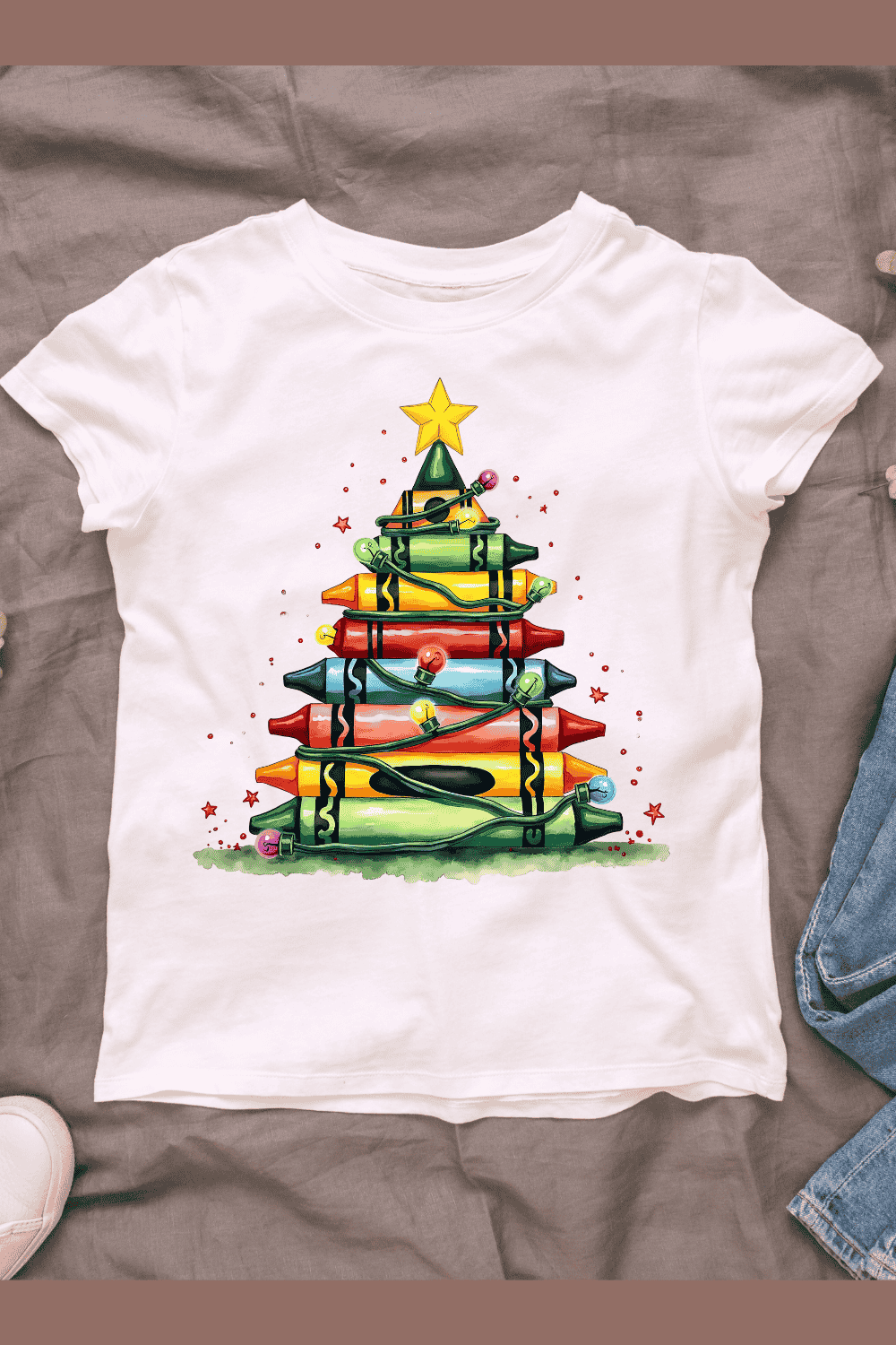 Crayon Tree Graphic for T-Shirt Design pinterest preview image.