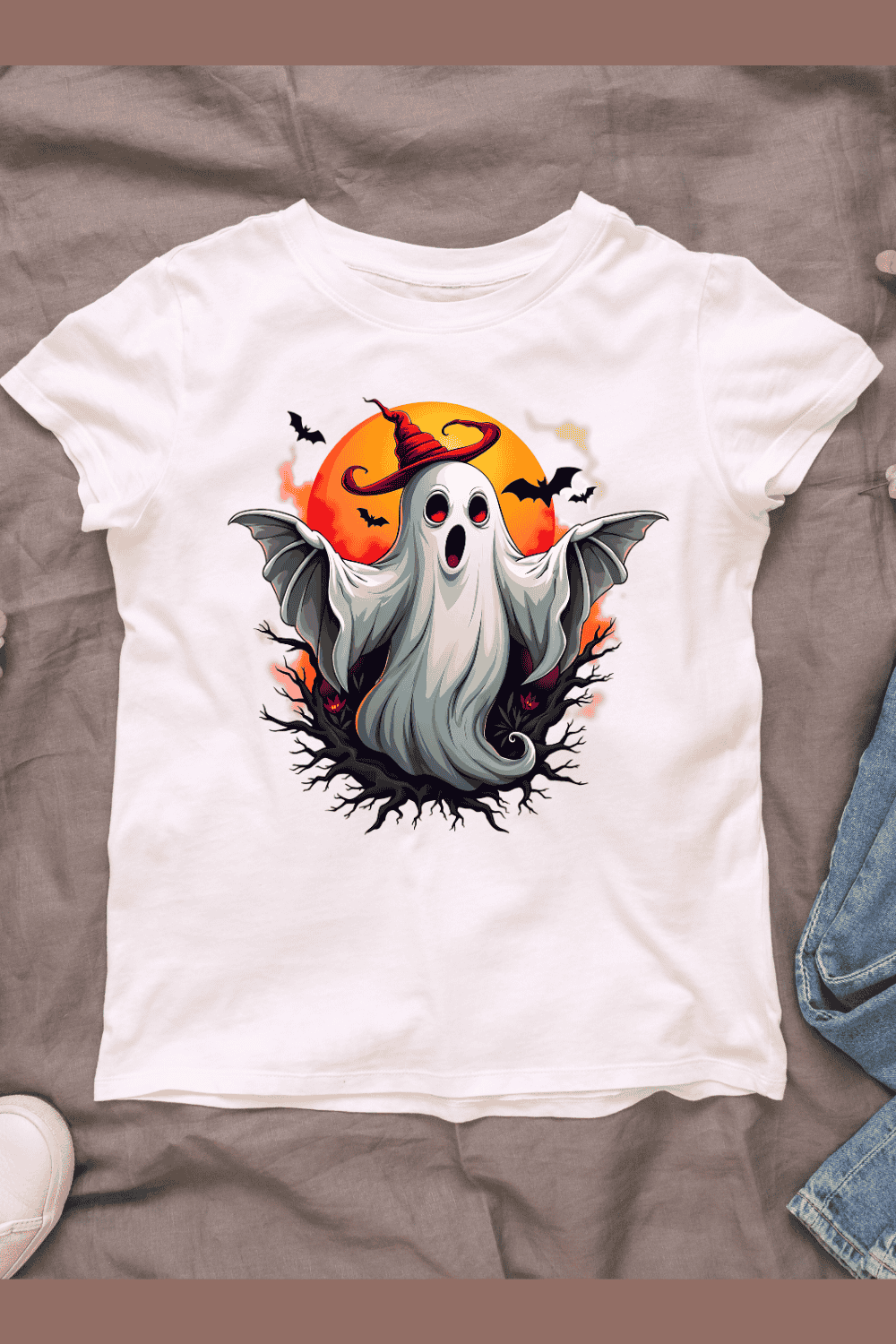 Happy Ghost T-shirt Design pinterest preview image.