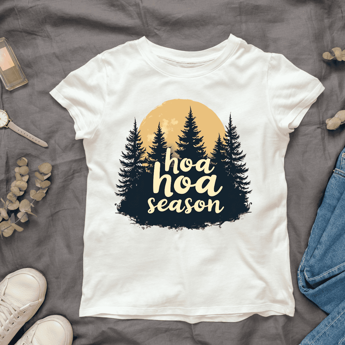 Forest Scene with Moon T-shirt Design cover image.