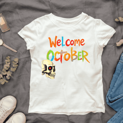 Welcome October Skull T-shirt Design cover image.