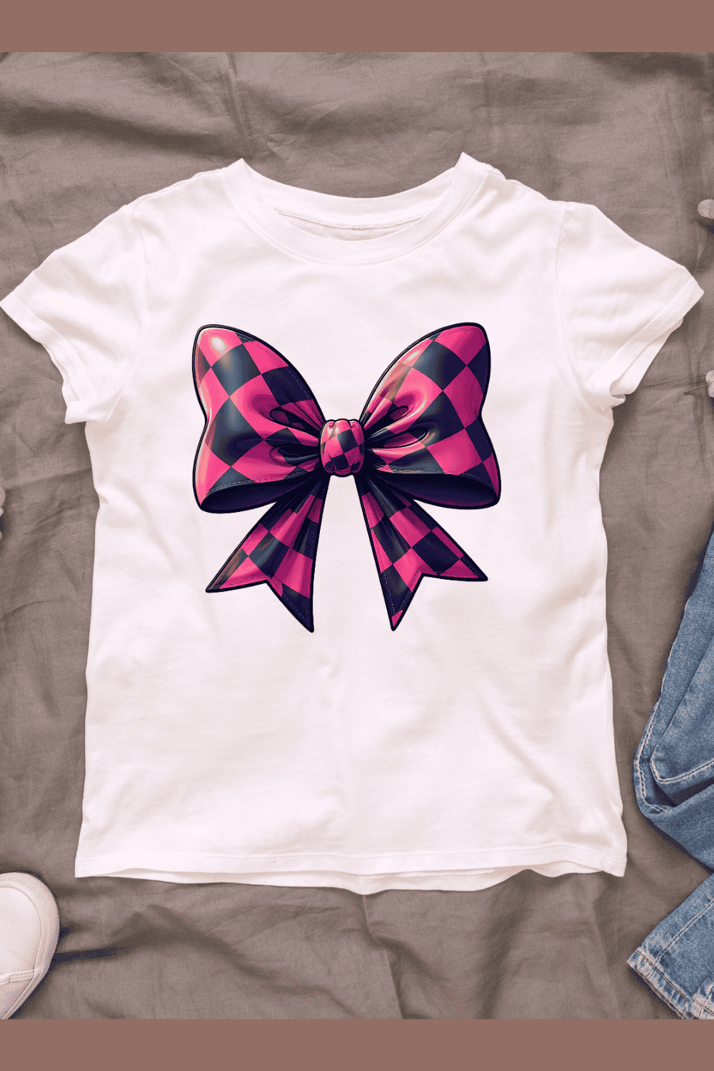 Pink and Black Bow T-shirt Design pinterest preview image.