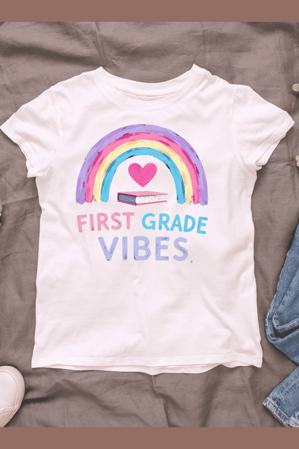 Back to School Rainbow T-shirt Design pinterest preview image.