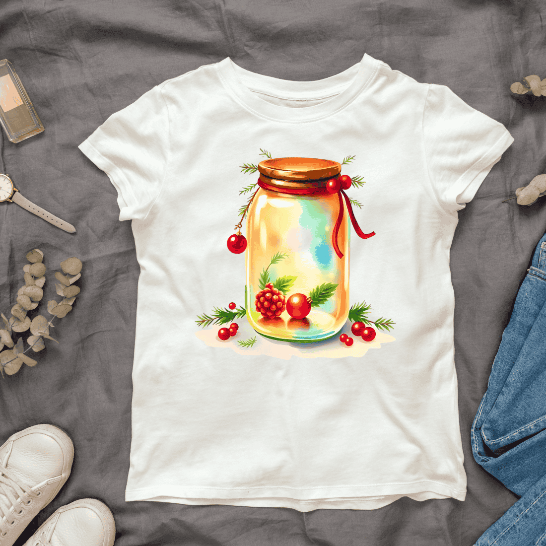 Holiday Jar with Lights T-shirt Design cover image.