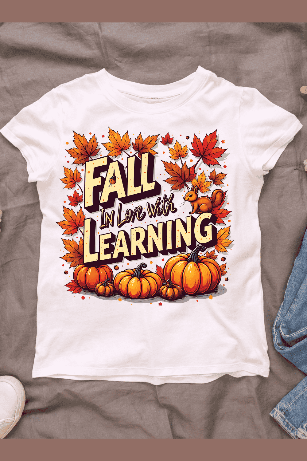 Fall in Love with Learning T-shirt Design pinterest preview image.