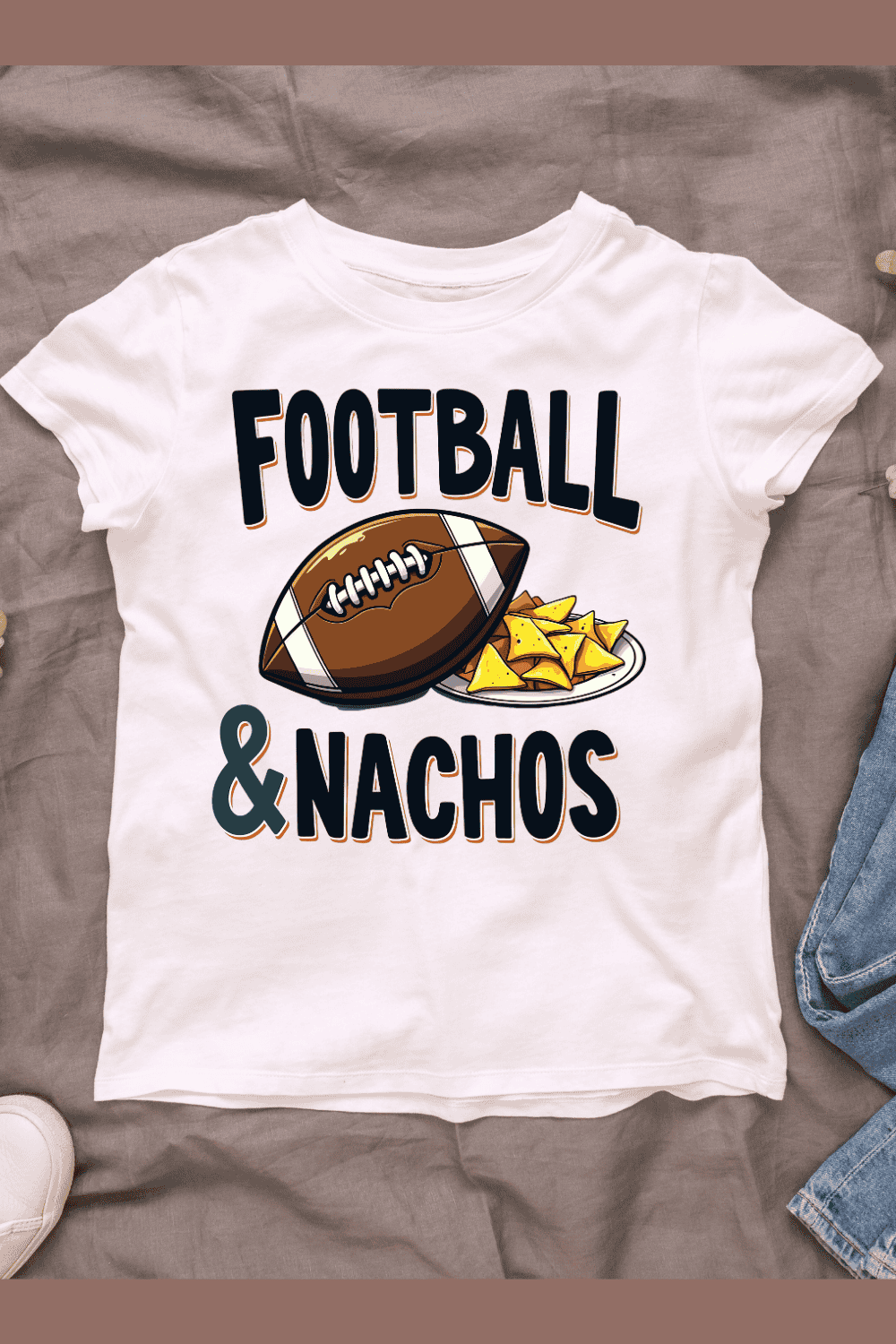 Football and Nachos T-shirt Design pinterest preview image.