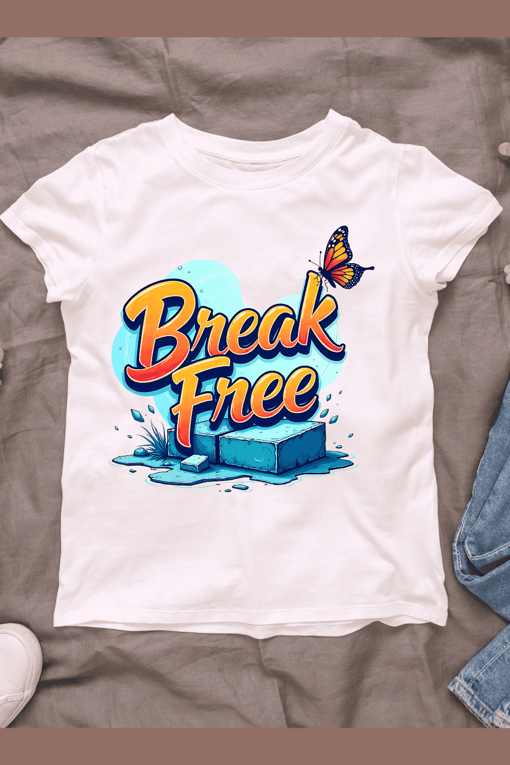 Break Free Typography with Butterfly T-shirt Design pinterest preview image.