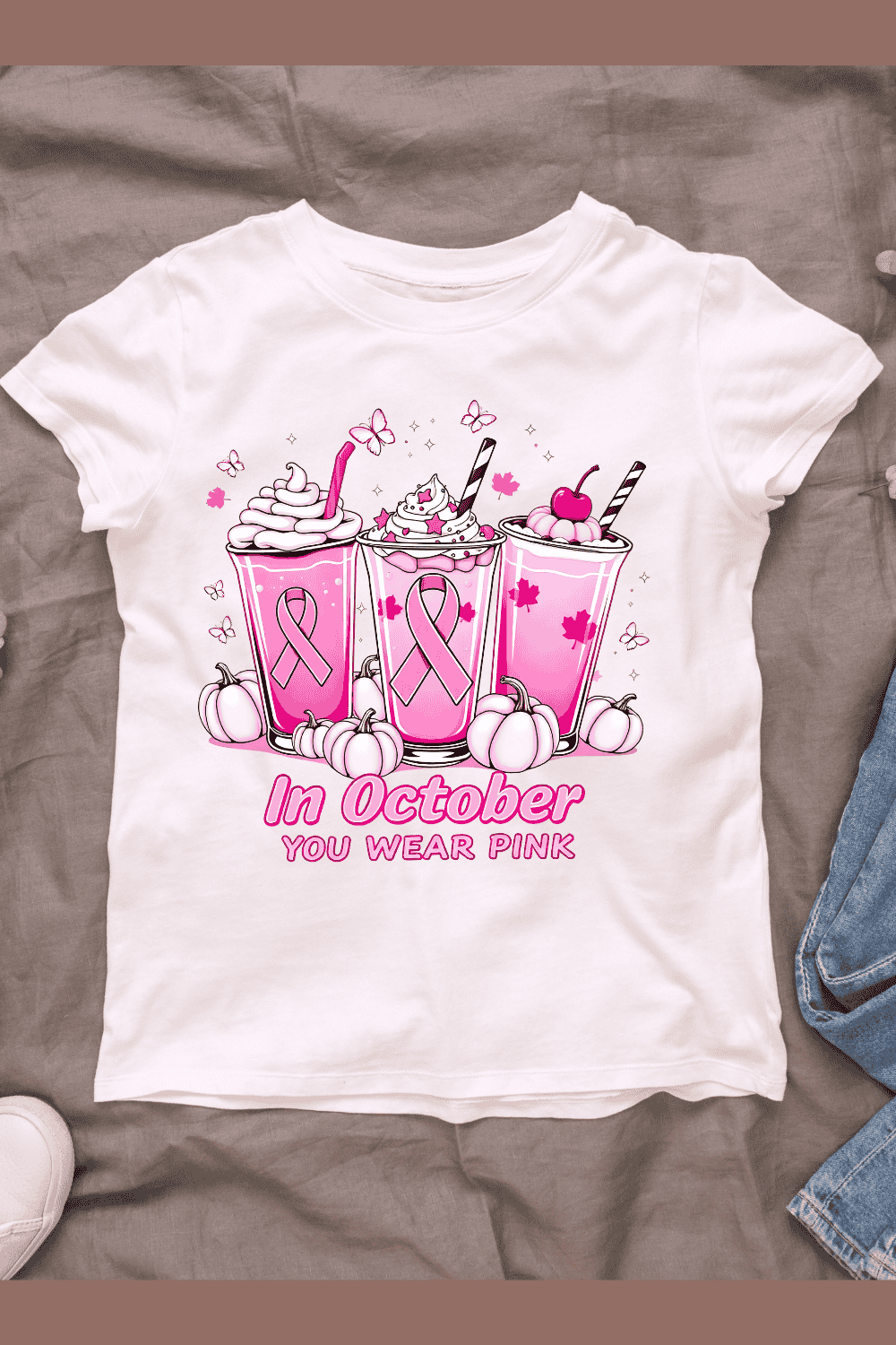 Breast Cancer Awareness Milkshake T-shirt Design pinterest preview image.