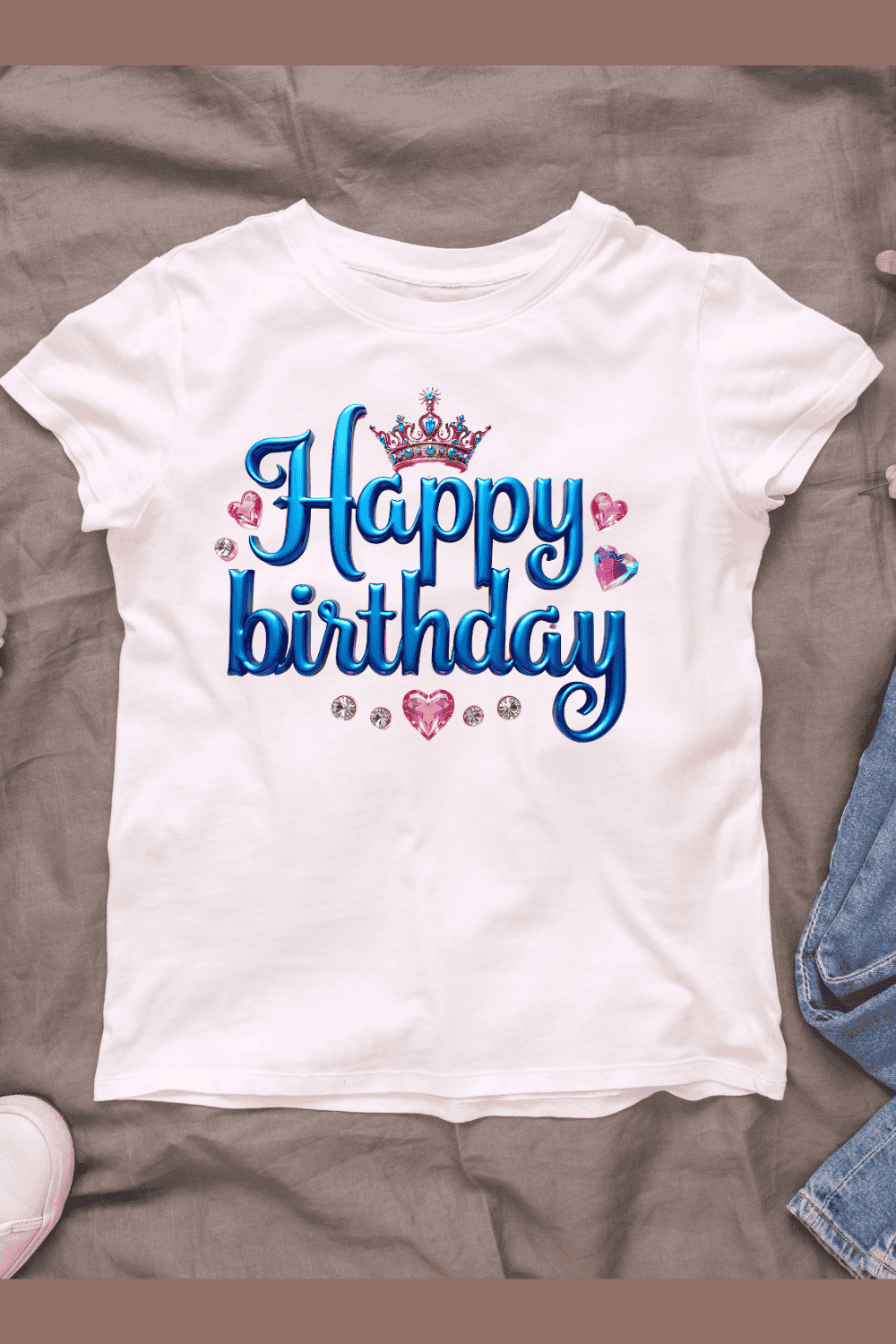 Colorful Metallic Happy Birthday T-shirt Design pinterest preview image.