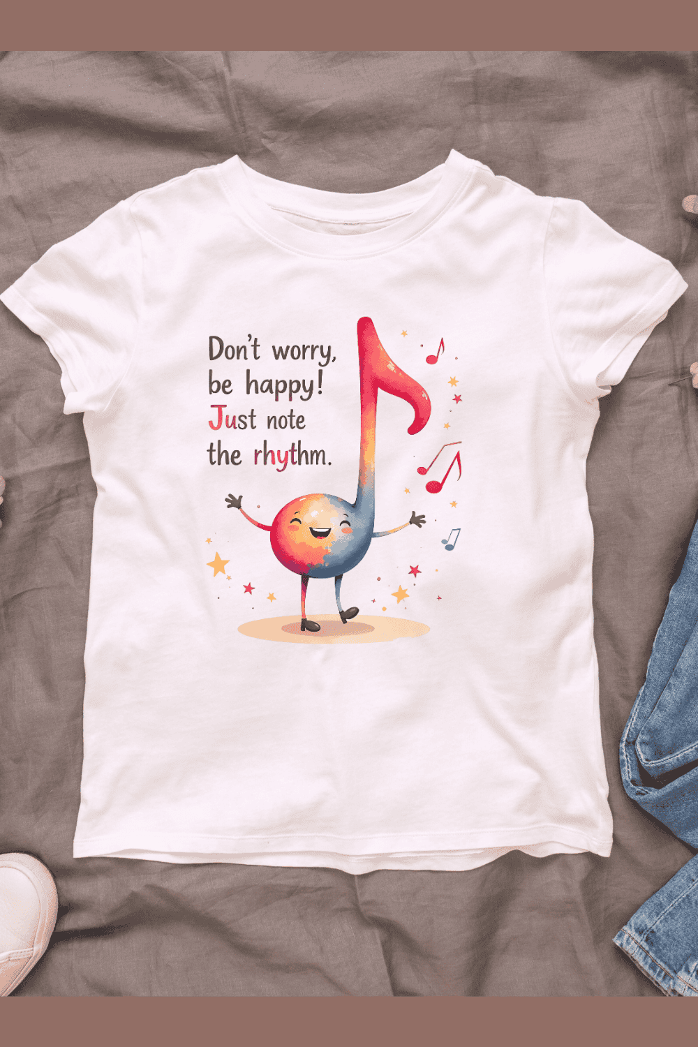 Happy Music Note T-Shirt Design pinterest preview image.