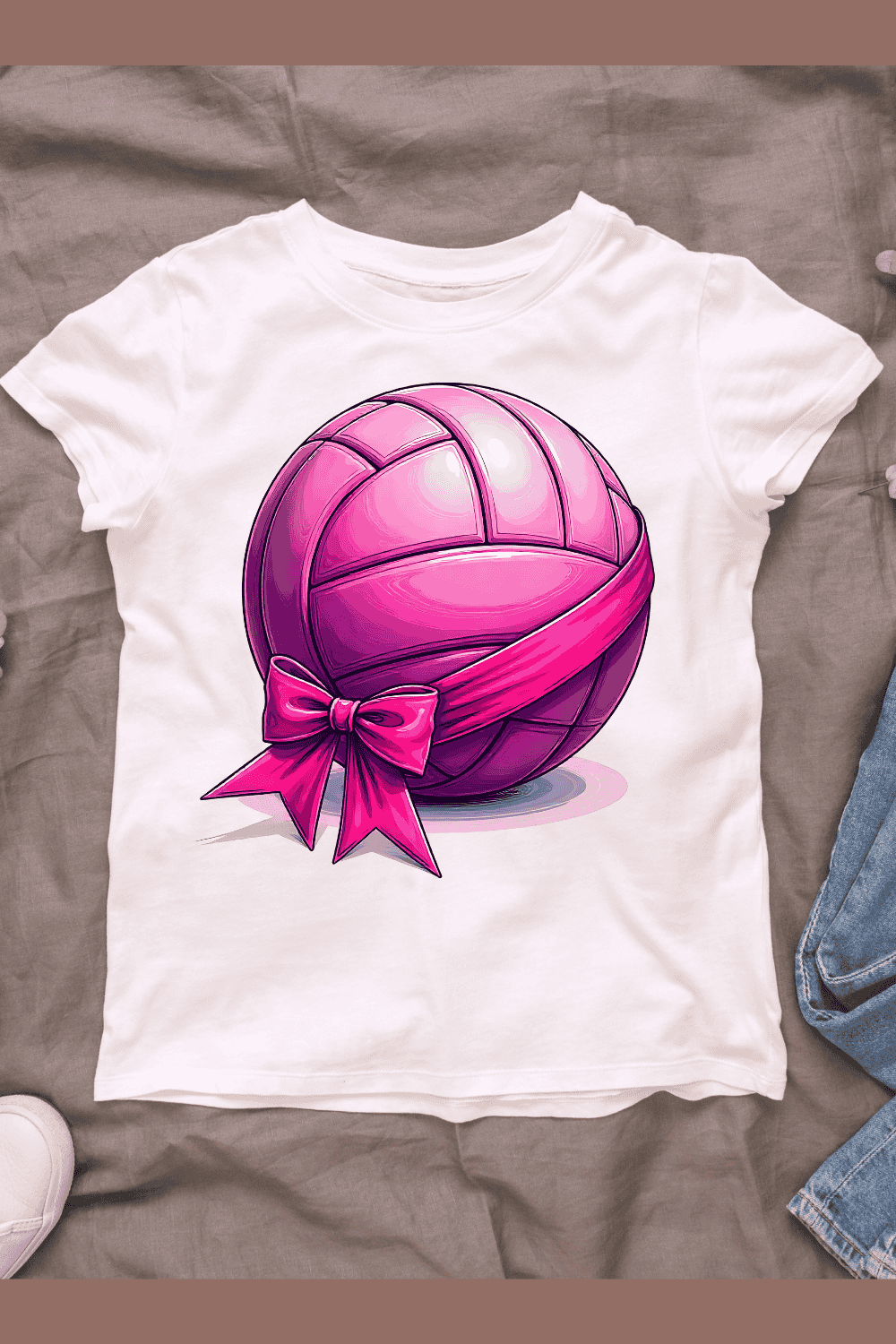 Volleyball with Pink Ribbon T-shirt Design pinterest preview image.