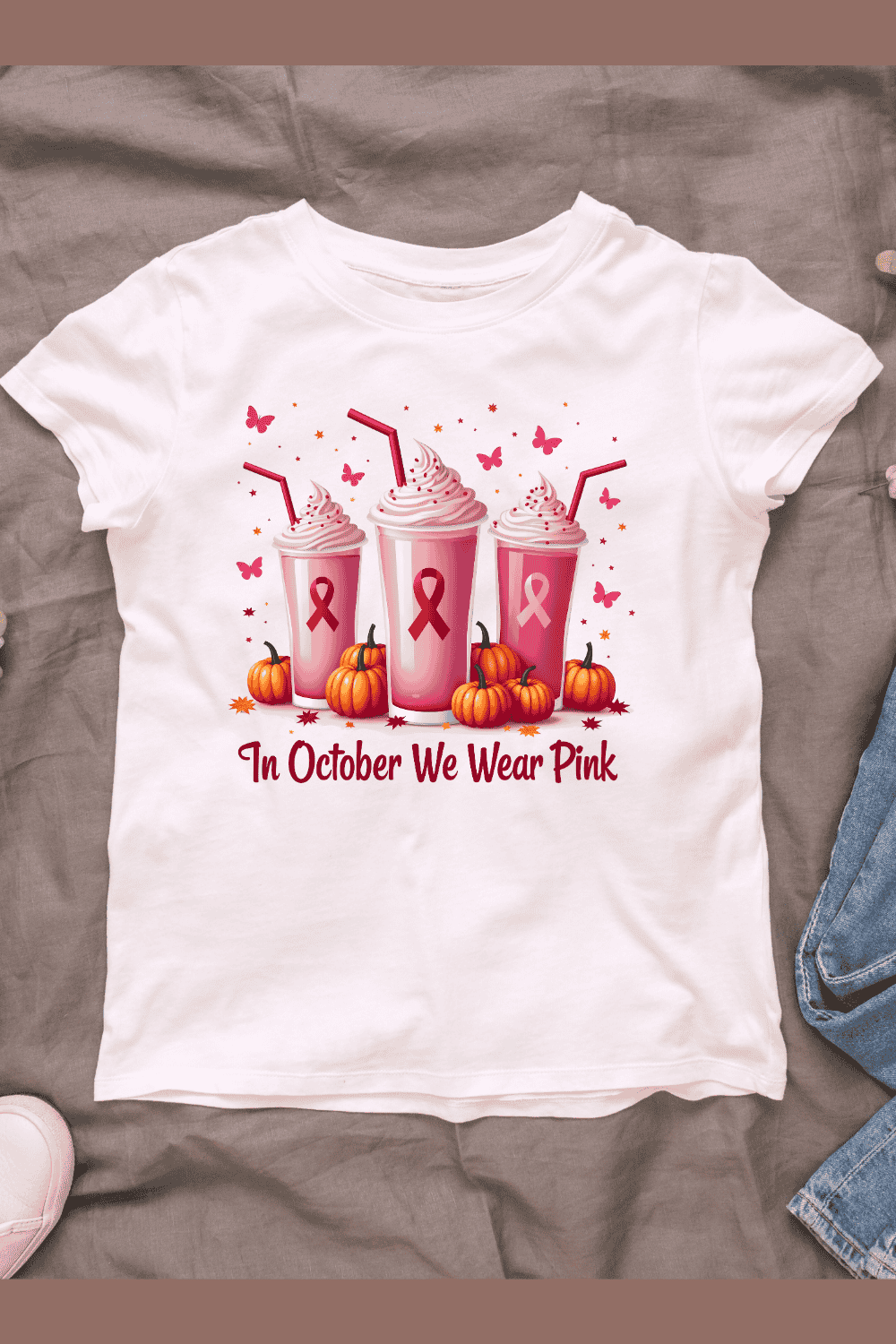 October Pink Milkshake T-shirt Design pinterest preview image.