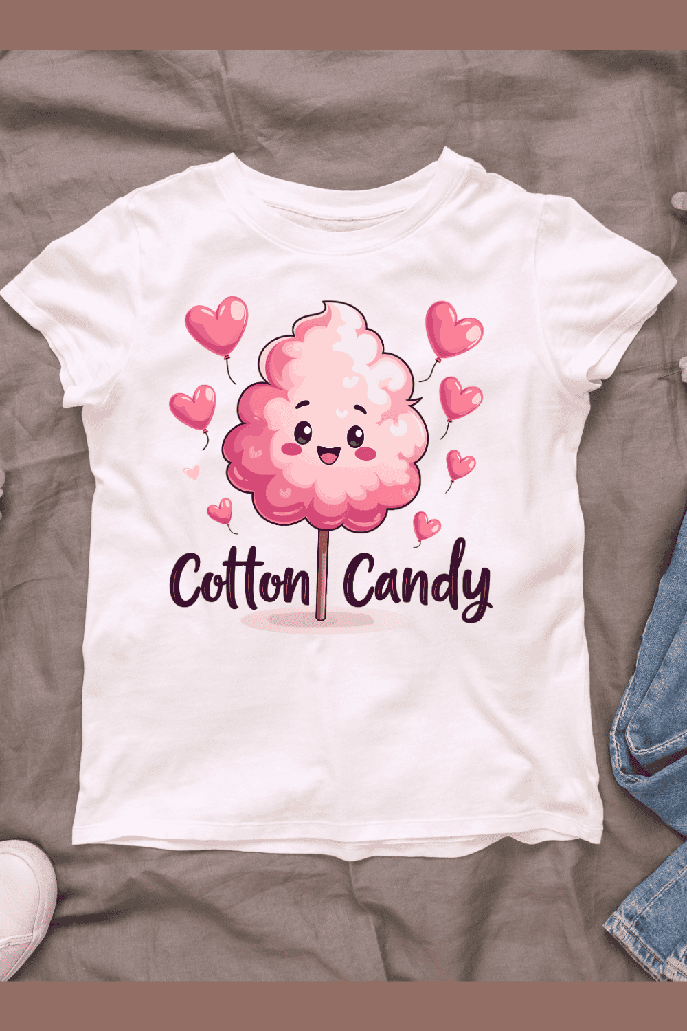 Pink Fluffy Cotton Candy T-shirt Design pinterest preview image.