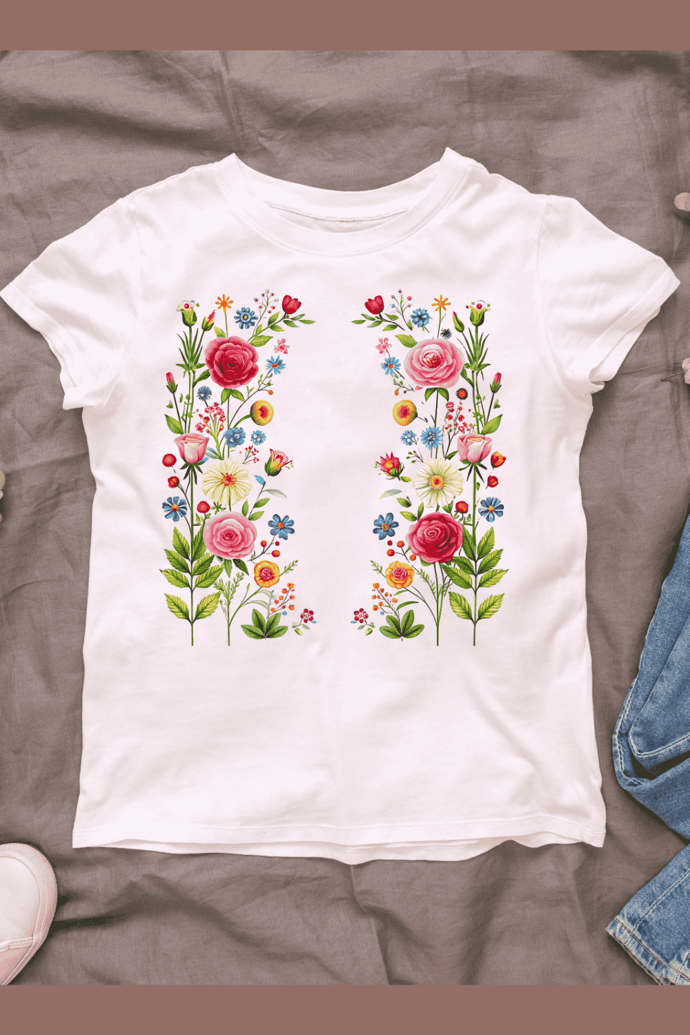 Beautiful Floral T-shirt Design pinterest preview image.