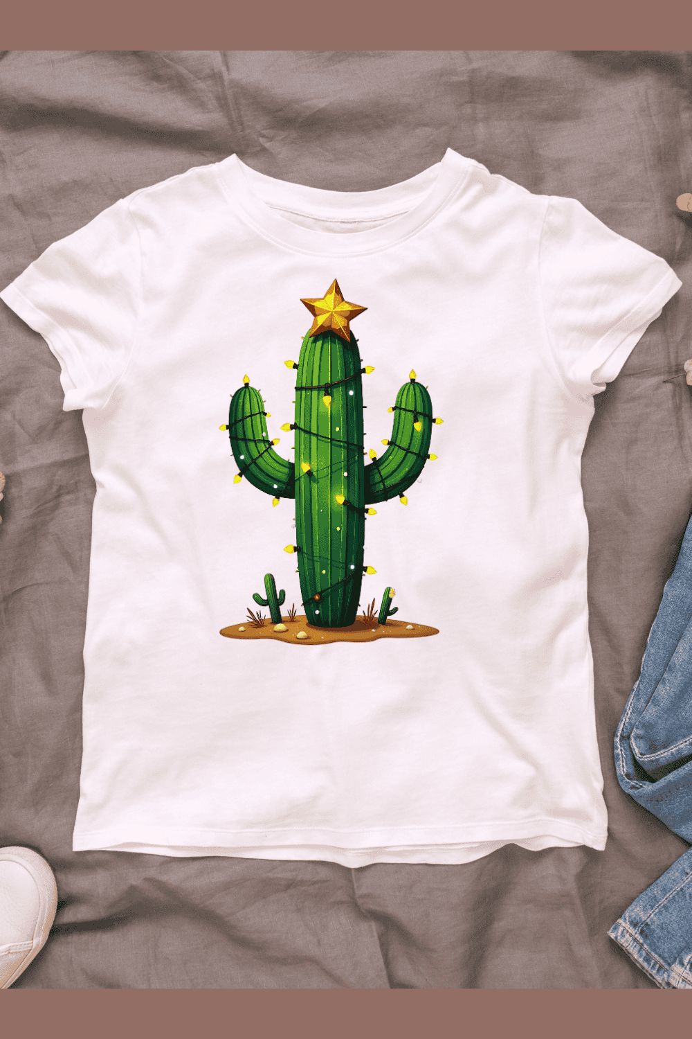 Cactus with Lights T-shirt Design pinterest preview image.