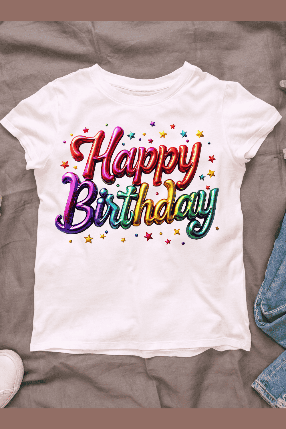 Festive Happy Birthday T-shirt Design pinterest preview image.