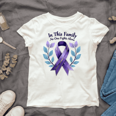 Purple Ribbon with Quote T-shirt design cover image.