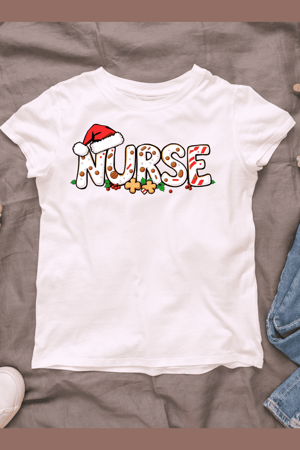 Festive Nurse T-shirt Design pinterest preview image.