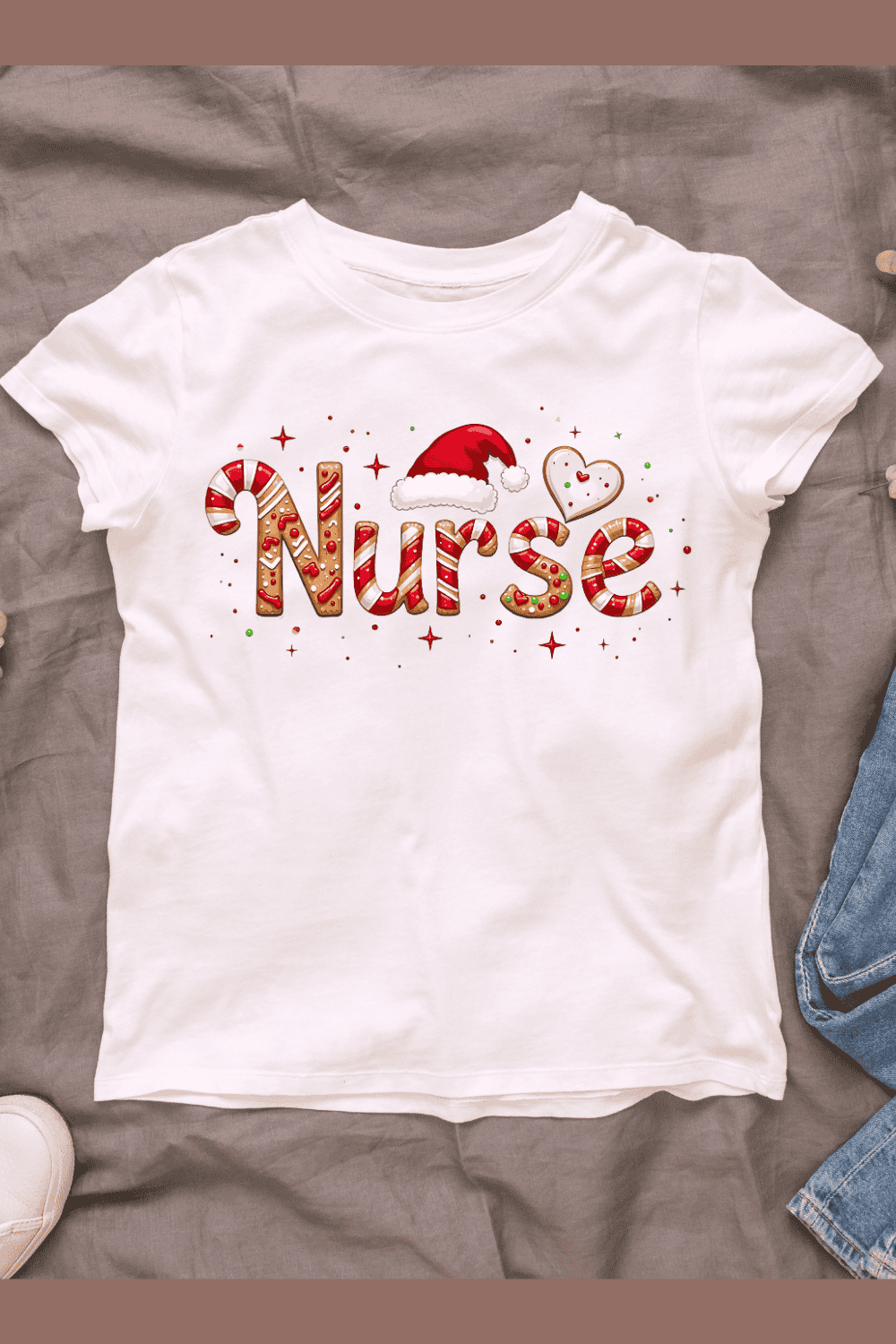 Gingerbread Letter "Nurse" T-shirt Design pinterest preview image.