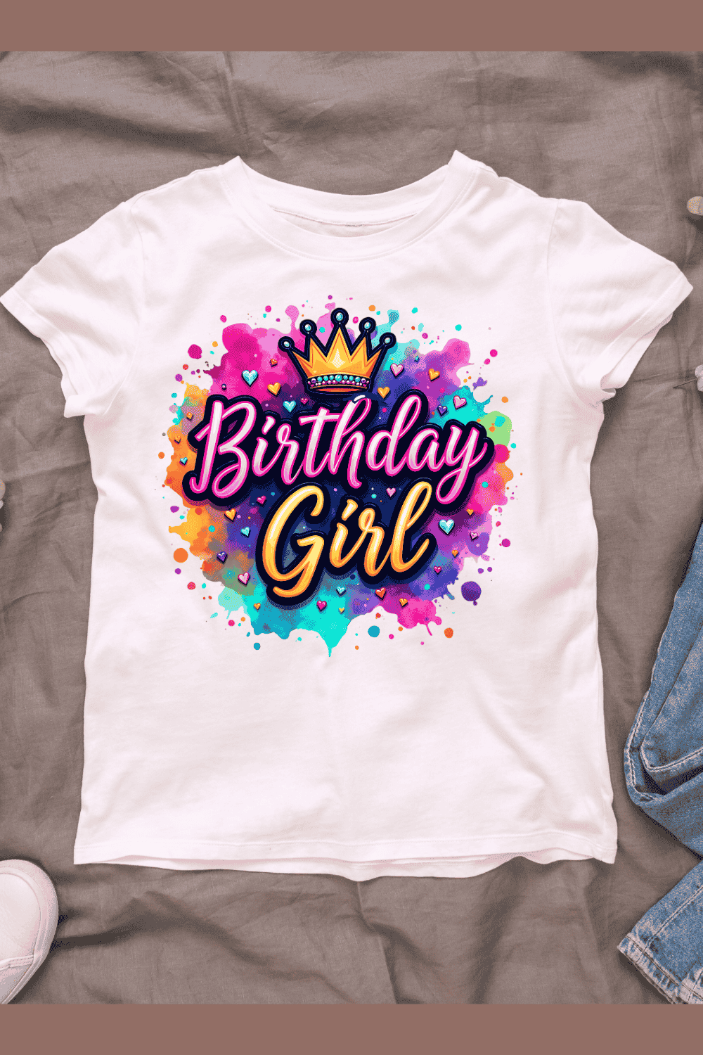 Colorful Happy Birthday Girl T-shirt Design pinterest preview image.