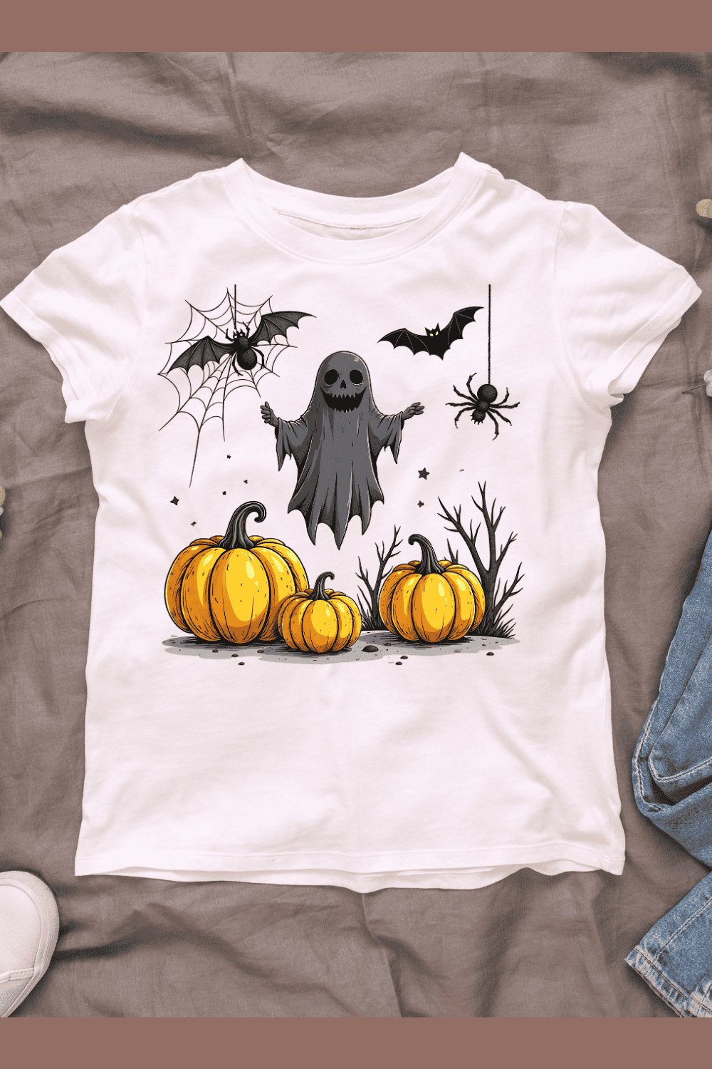 Cute Spooky and Pumpkins T-shirt Design pinterest preview image.