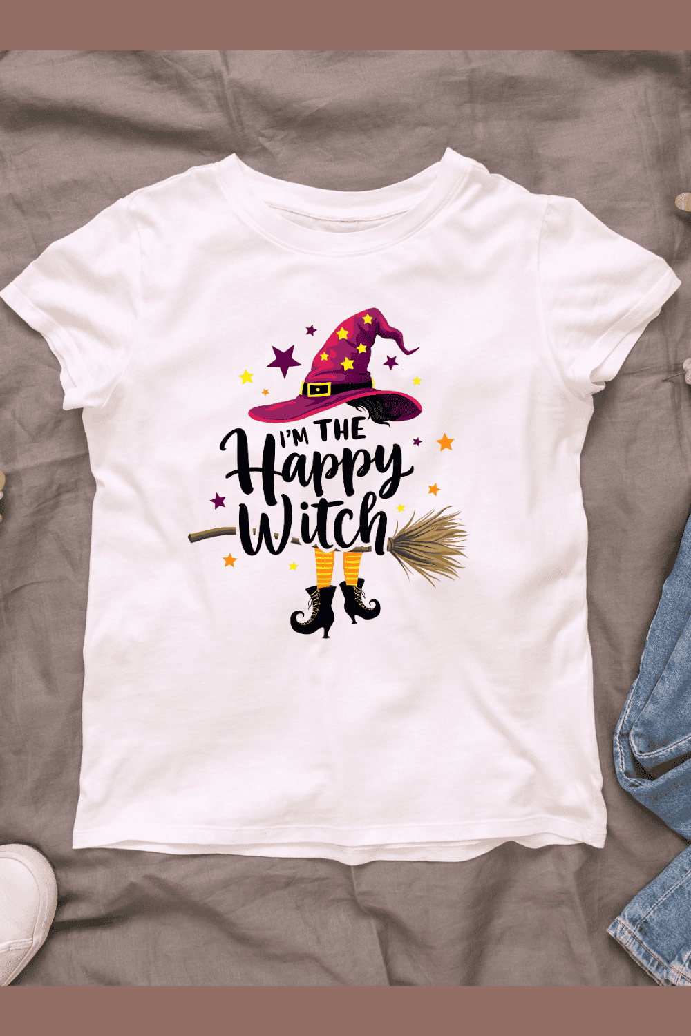 Happy Witch Costume T-shirt Design pinterest preview image.