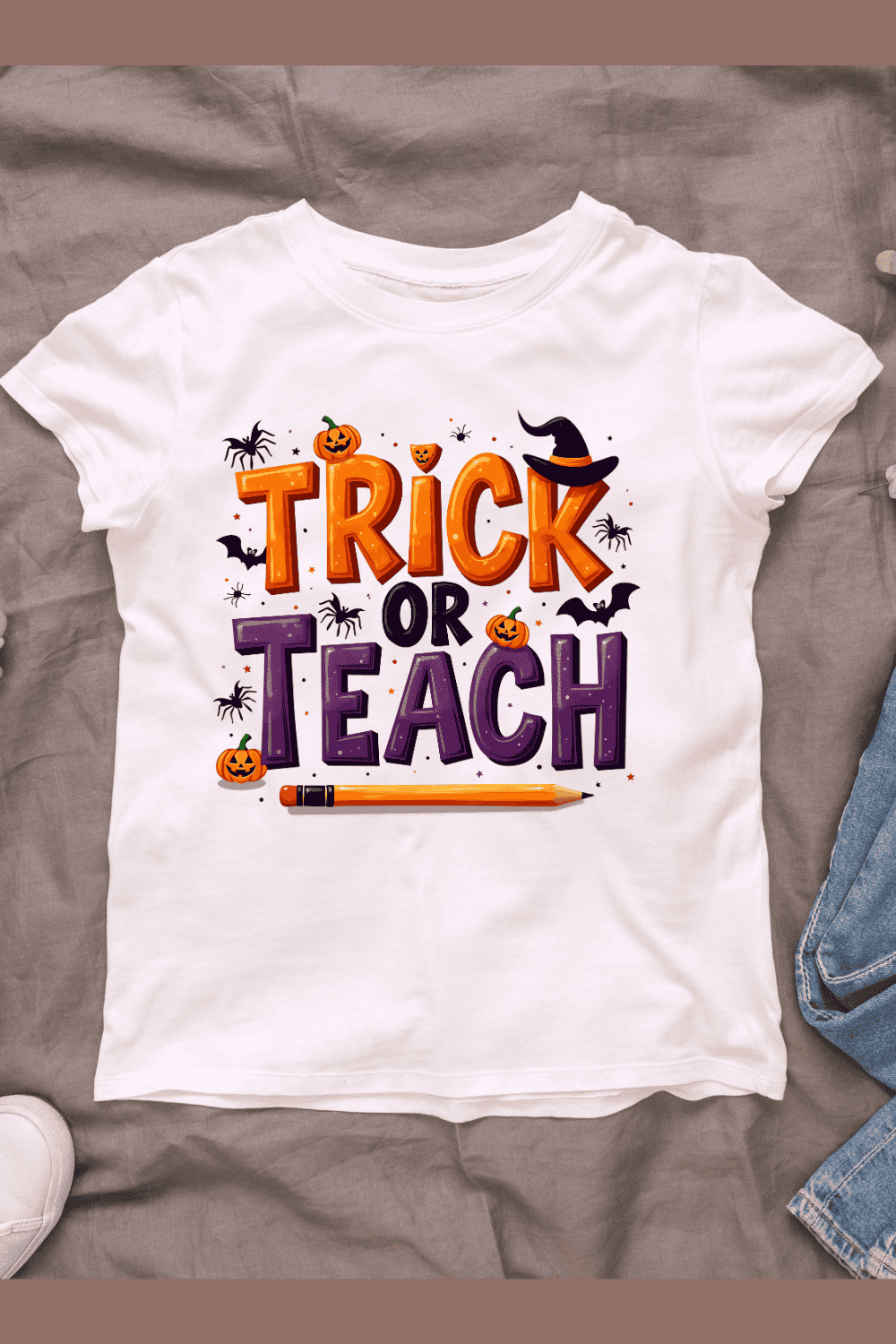 Spooky Trick or Treat Text T-shirt Design pinterest preview image.