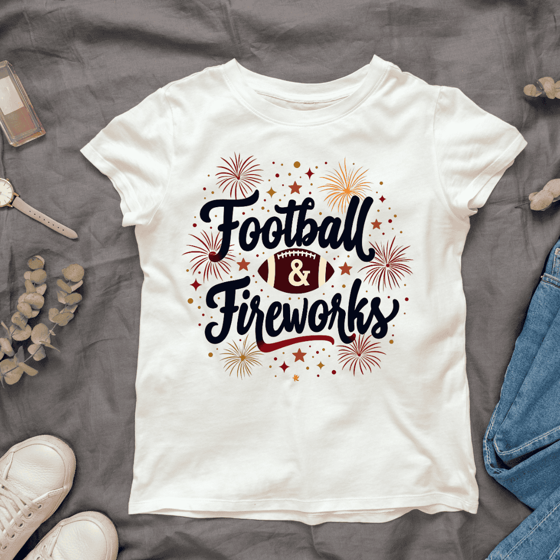 Football and Fireworks T-shirt Design cover image.