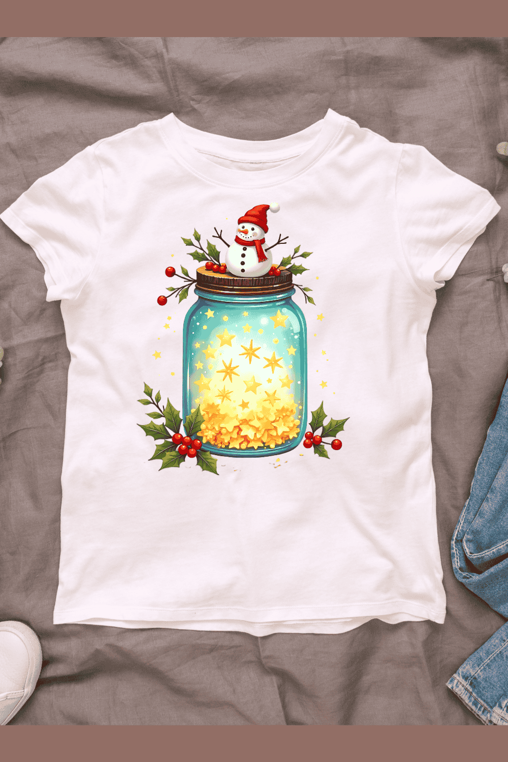 Winter Jar with Berries T-shirt Design pinterest preview image.