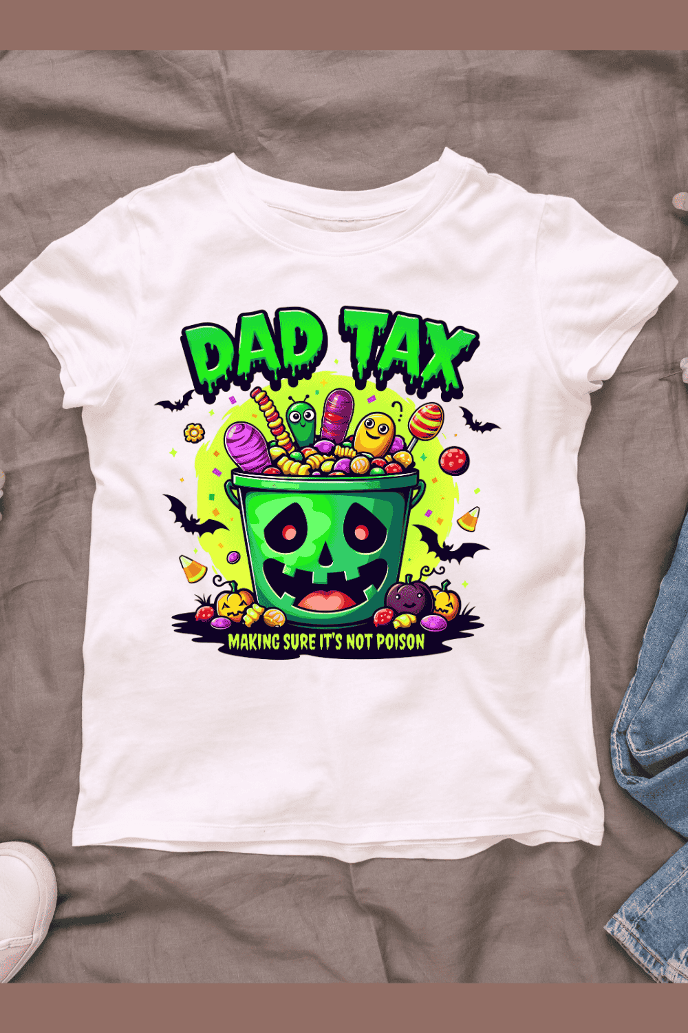 Dad with Candy and Pumpkin T-shirt Design pinterest preview image.