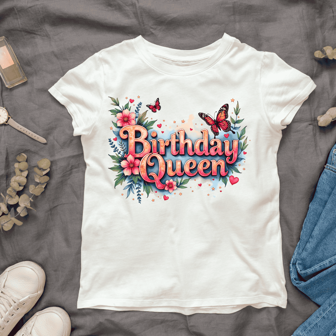 Happy Birthday Girl with Flower Blossoms T-shirt Design cover image.