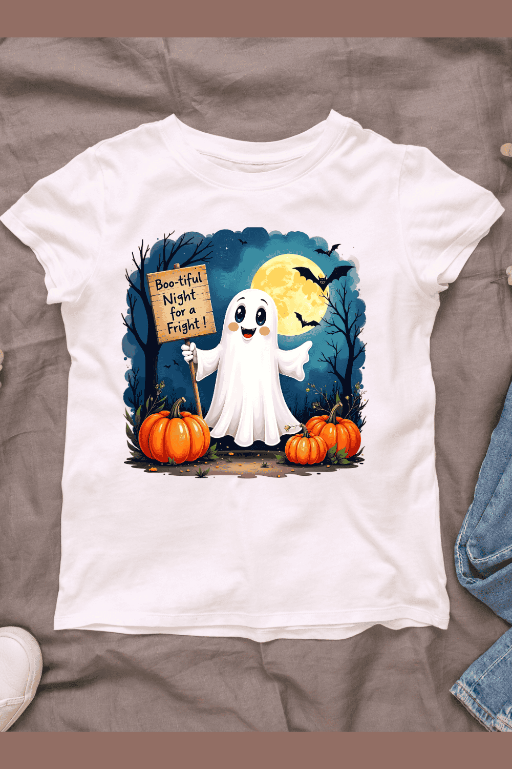 Spooky Night Ghost T-Shirt Design pinterest preview image.