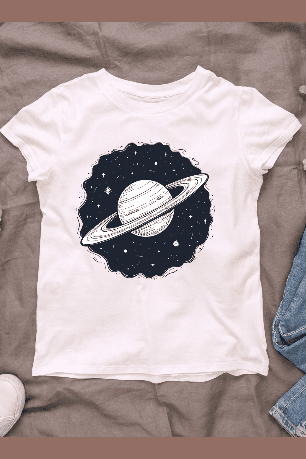 Saturn Planet Illustration T-shirt Design pinterest preview image.