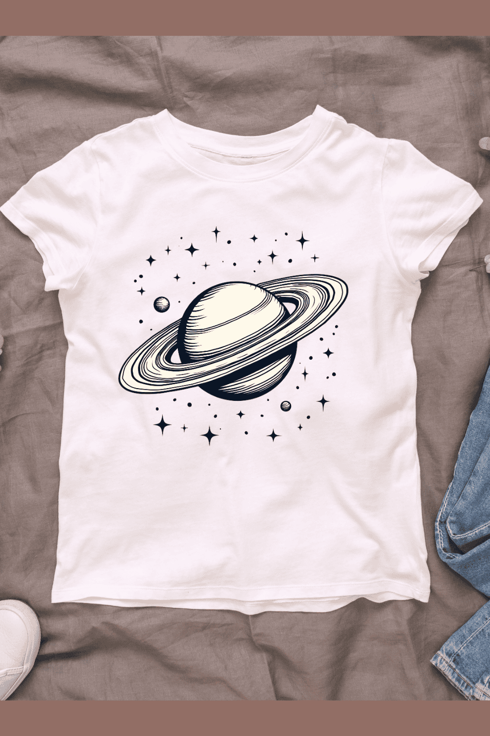 Space Planet Saturn T-shirt Design pinterest preview image.