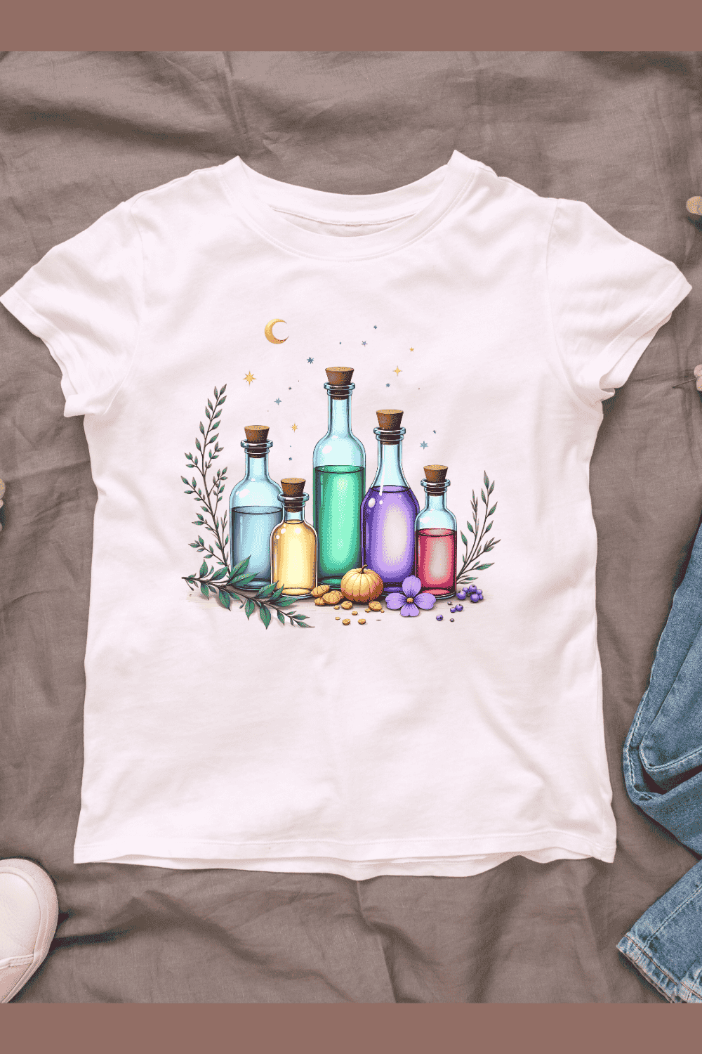 Magical Potion Bottles T-Shirt Design pinterest preview image.