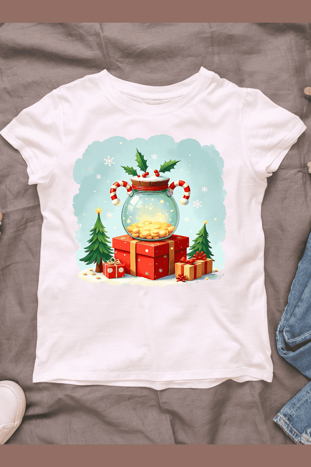 Festive Jar with Berries T-shirt Design pinterest preview image.