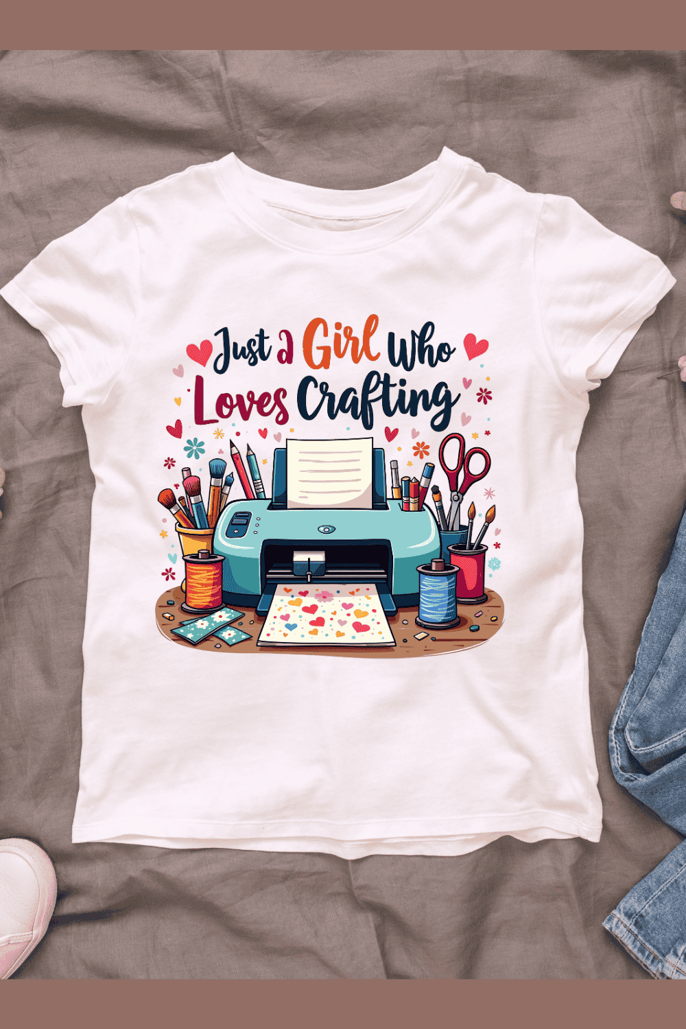 Just a Girl Who Loves Crafting T-shirt Design pinterest preview image.