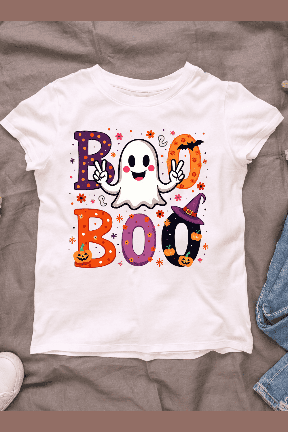 Cute Boo! Ghost T-shirt Design pinterest preview image.