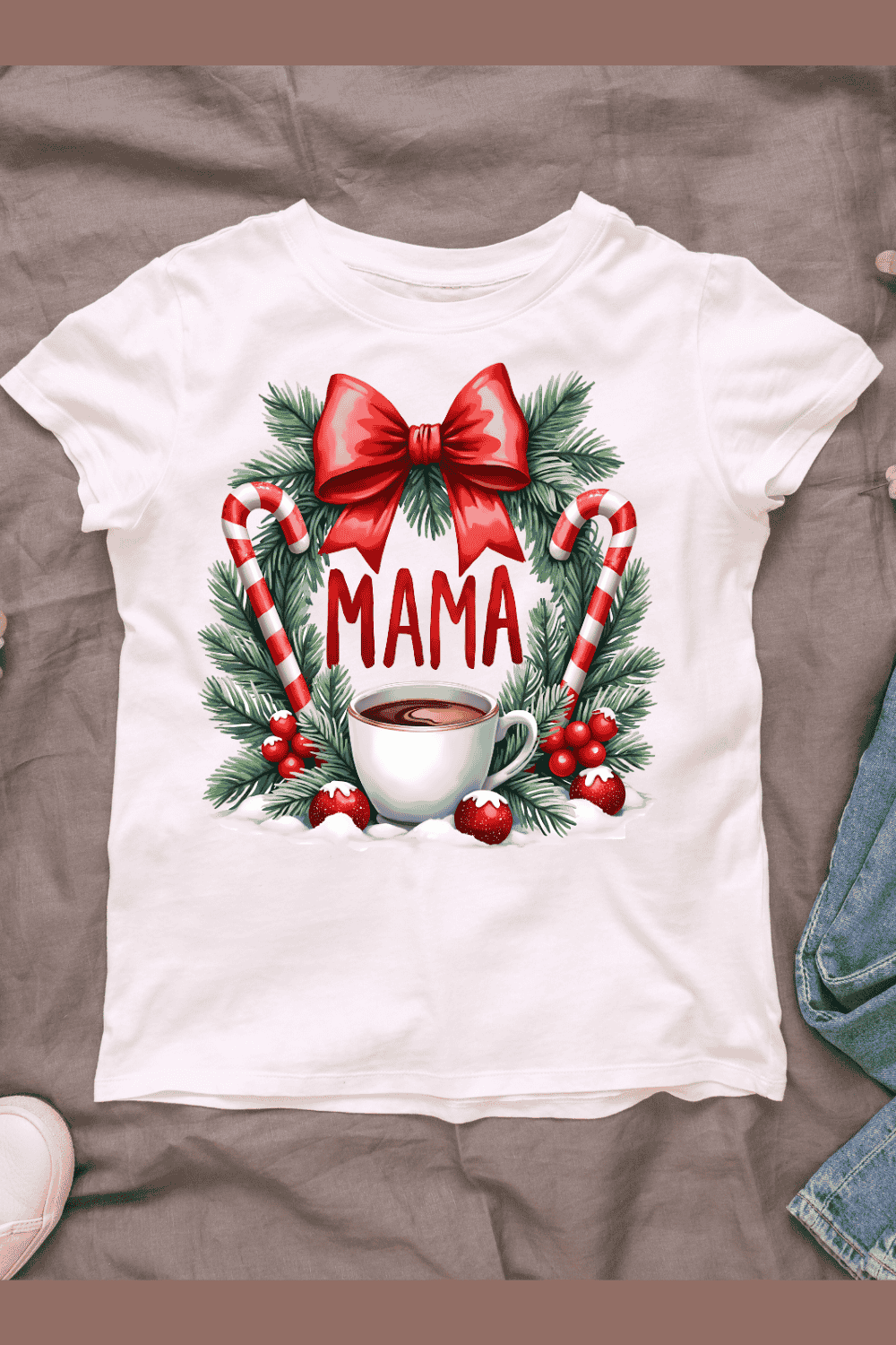 Winter Holiday Mama T-shirt Design pinterest preview image.