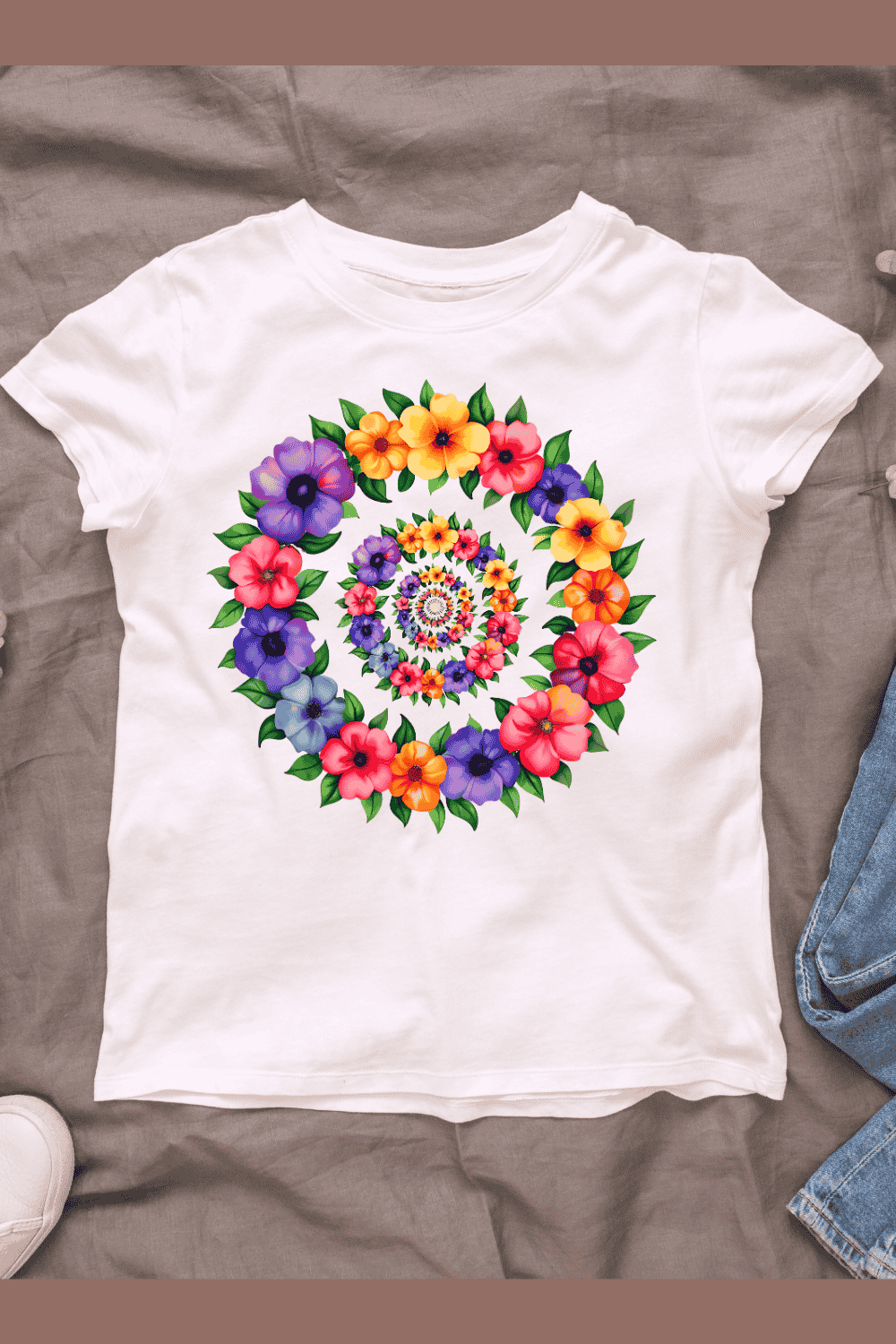 Floral Wreath T-shirt Design pinterest preview image.