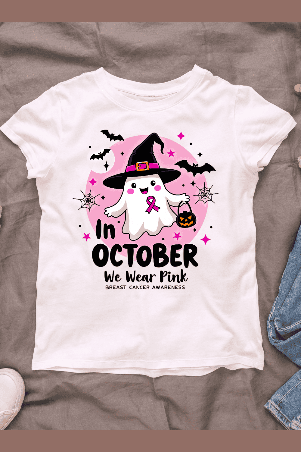 Breast Cancer Awareness Ghost T-shirt Design pinterest preview image.