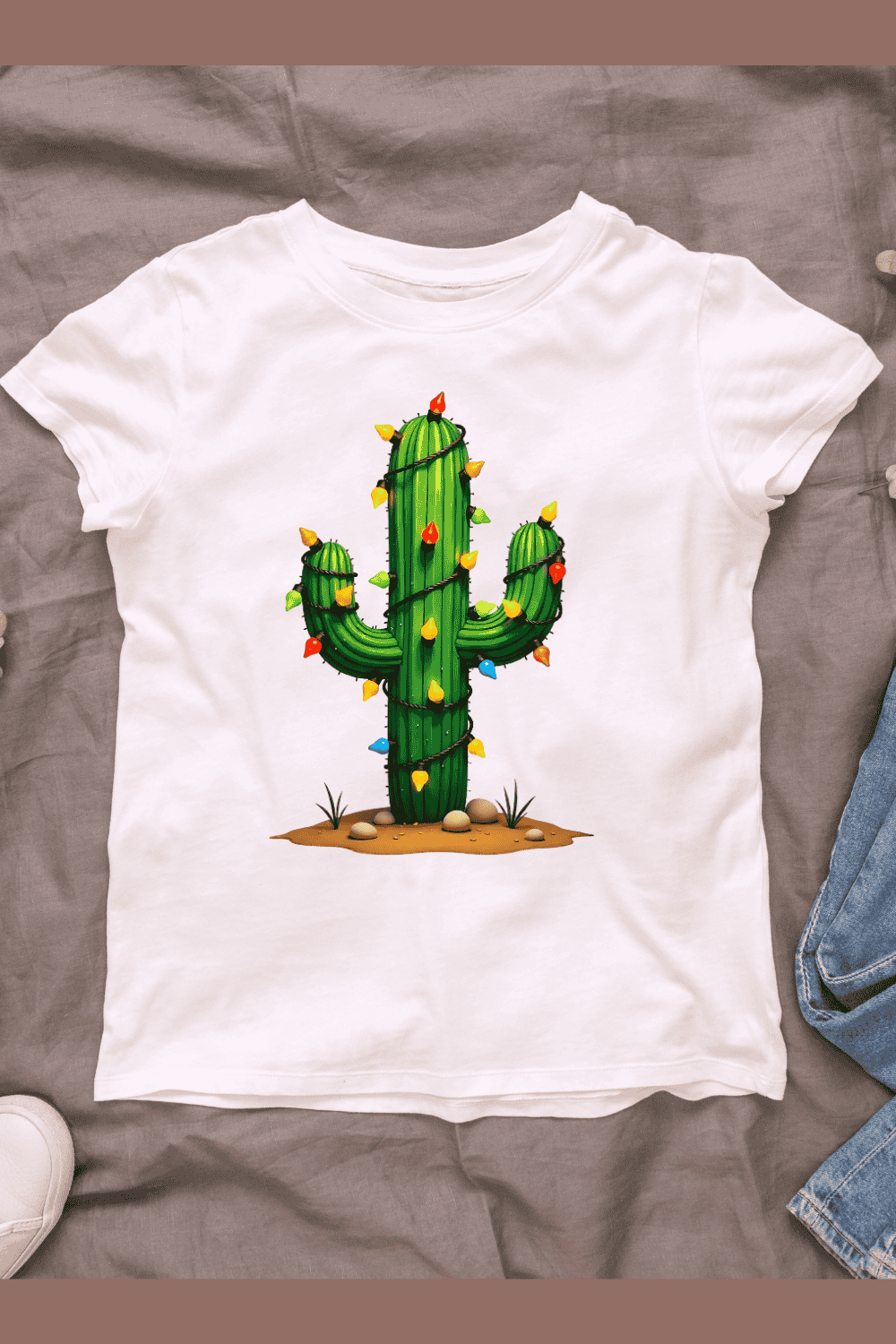 Holiday Cactus T-shirt Design pinterest preview image.