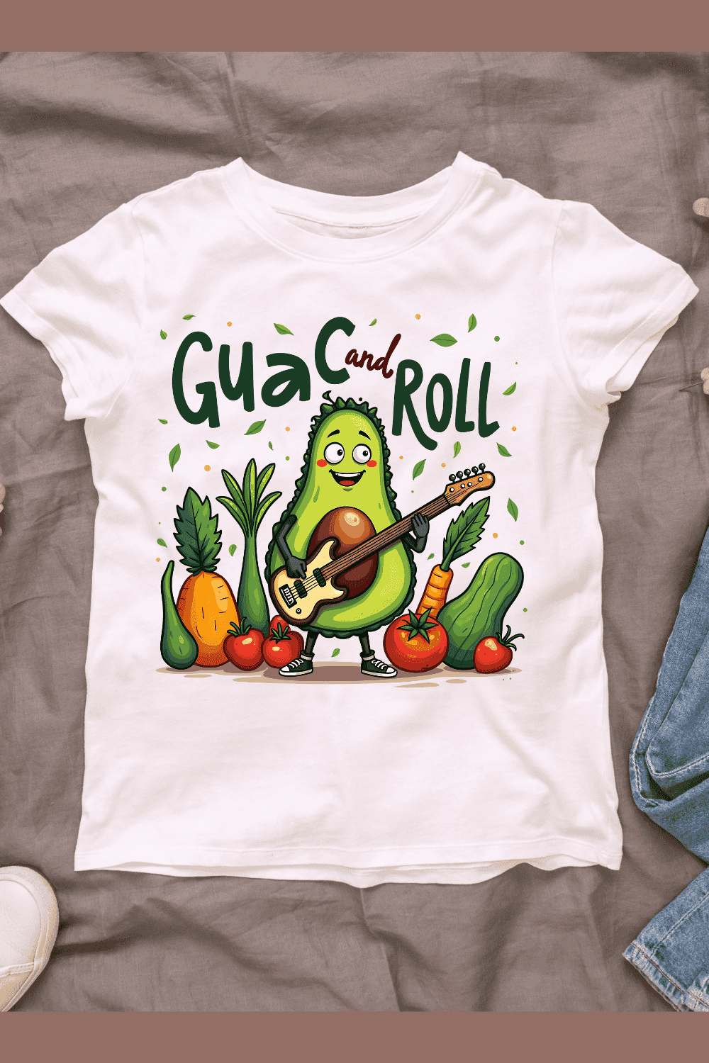 Veggie Band Playing Music T-Shirt Design pinterest preview image.