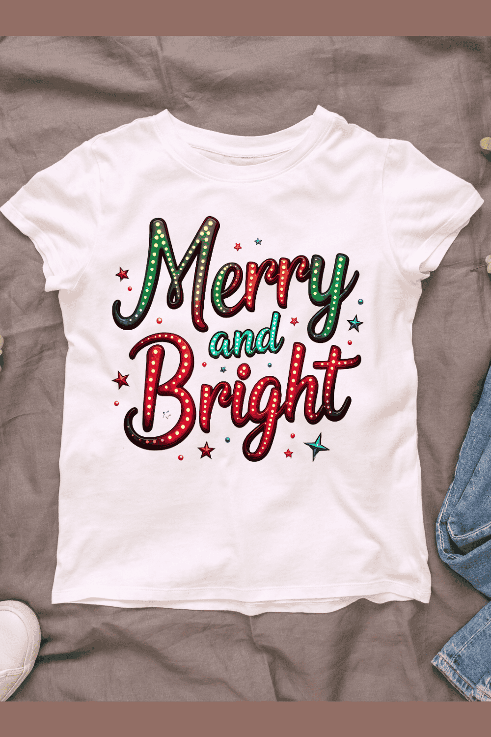 Holiday Neon Greetings T-shirt Design pinterest preview image.